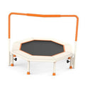 Orange mini trampoline with padded safety frame and black octagon bounce mat