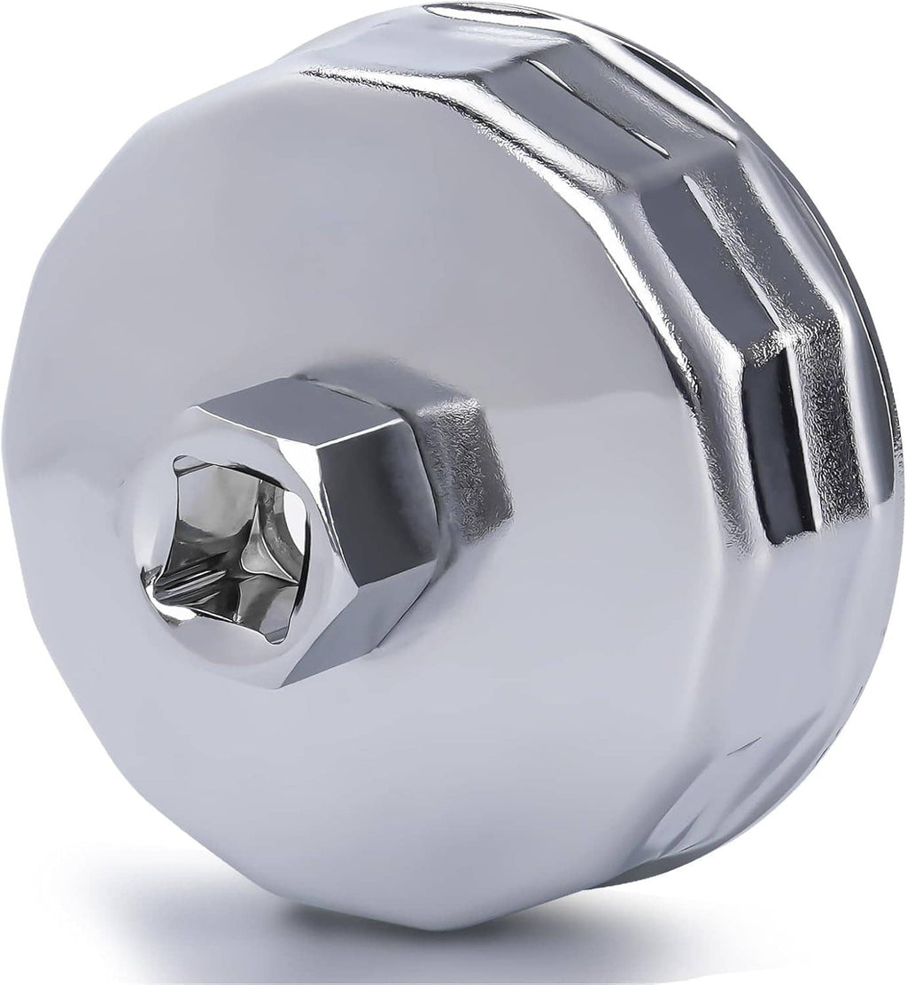 Oil filter cap removal socket wrench with 14 flutes and chrome finish