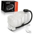 Coolant overflow recovery reservoir tank with black cap and attached coolant hose