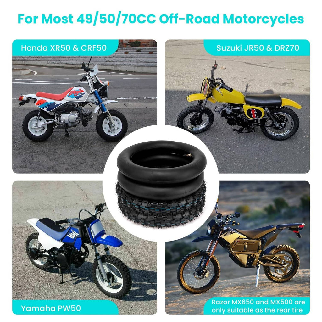 Dirt bike inner tube and knobby off-road tire set for off-road motorcycles