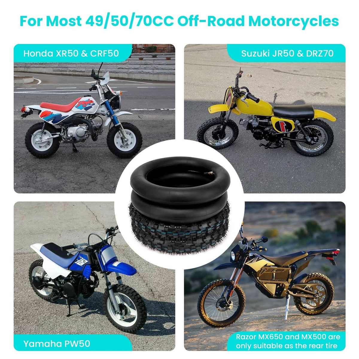 Dirt bike inner tube and knobby off-road tire set for off-road motorcycles