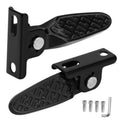 Black foldable electric scooter foot pegs set with non-slip tread and mounting bracket, screws