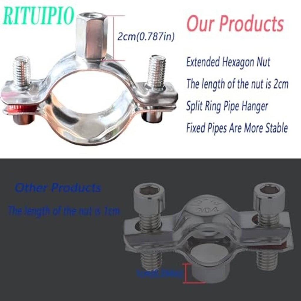 Stainless split ring pipe hanger with extended hex nut length measurement detail