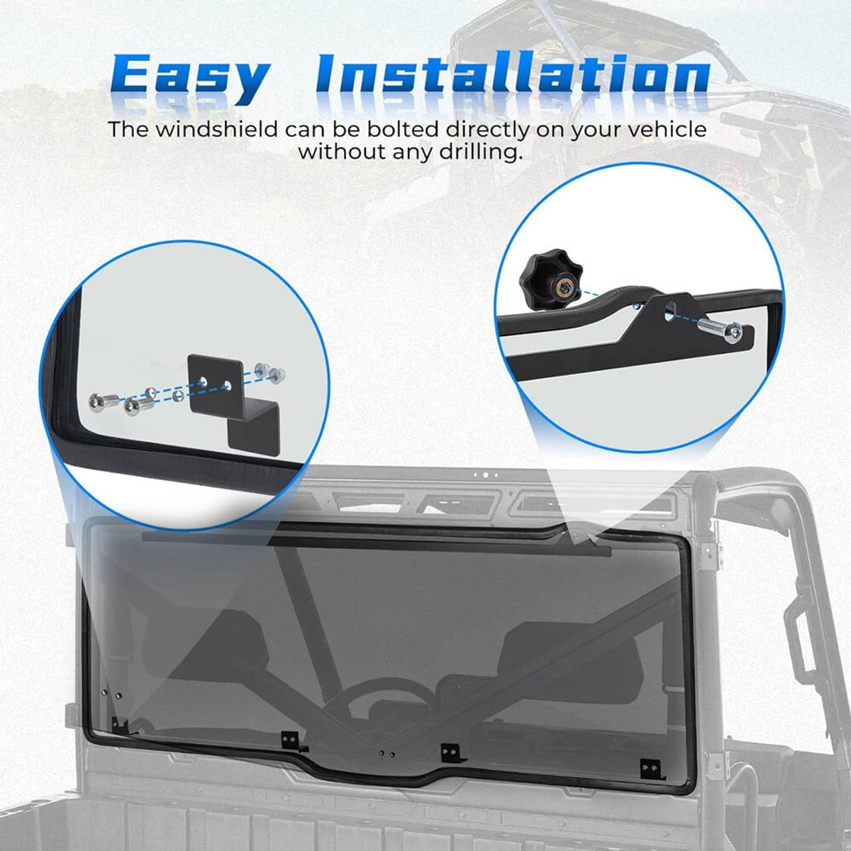 Rear back windshield window with mounting bracket hardware and tinted glass