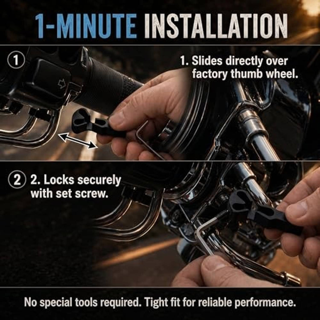 Throttle lock/cruise control lever installation near motorcycle throttle housing