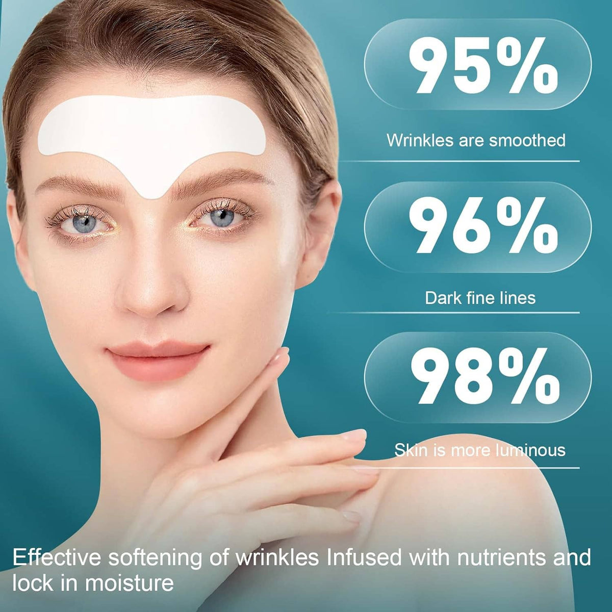 White forehead wrinkle patch strip applied across the forehead