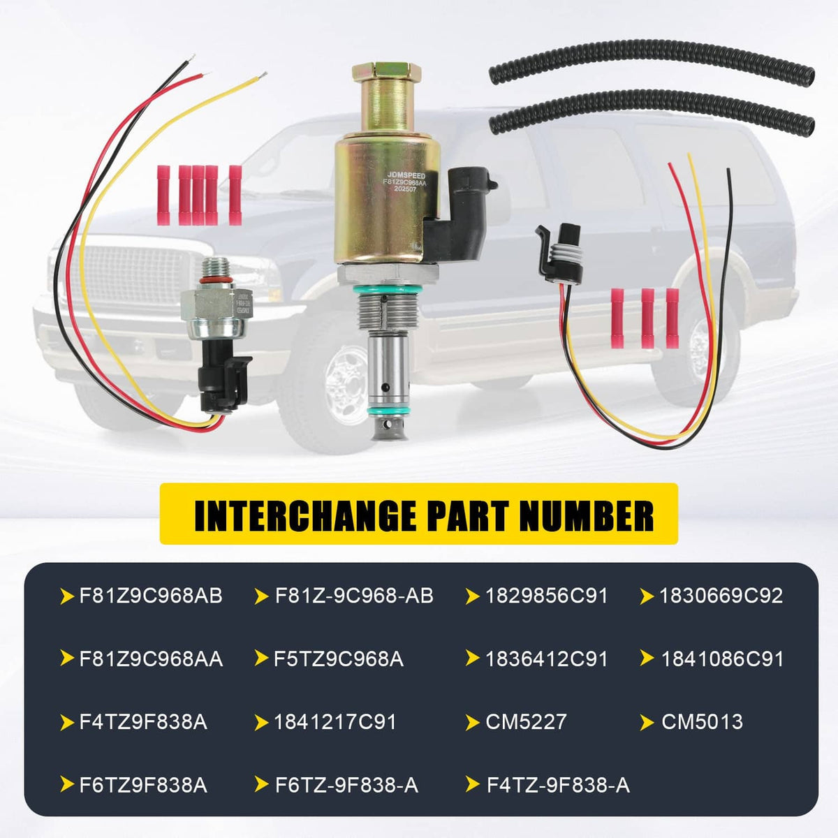 Fuel injection pressure regulator valve with wiring harness, shown for vehicle installation