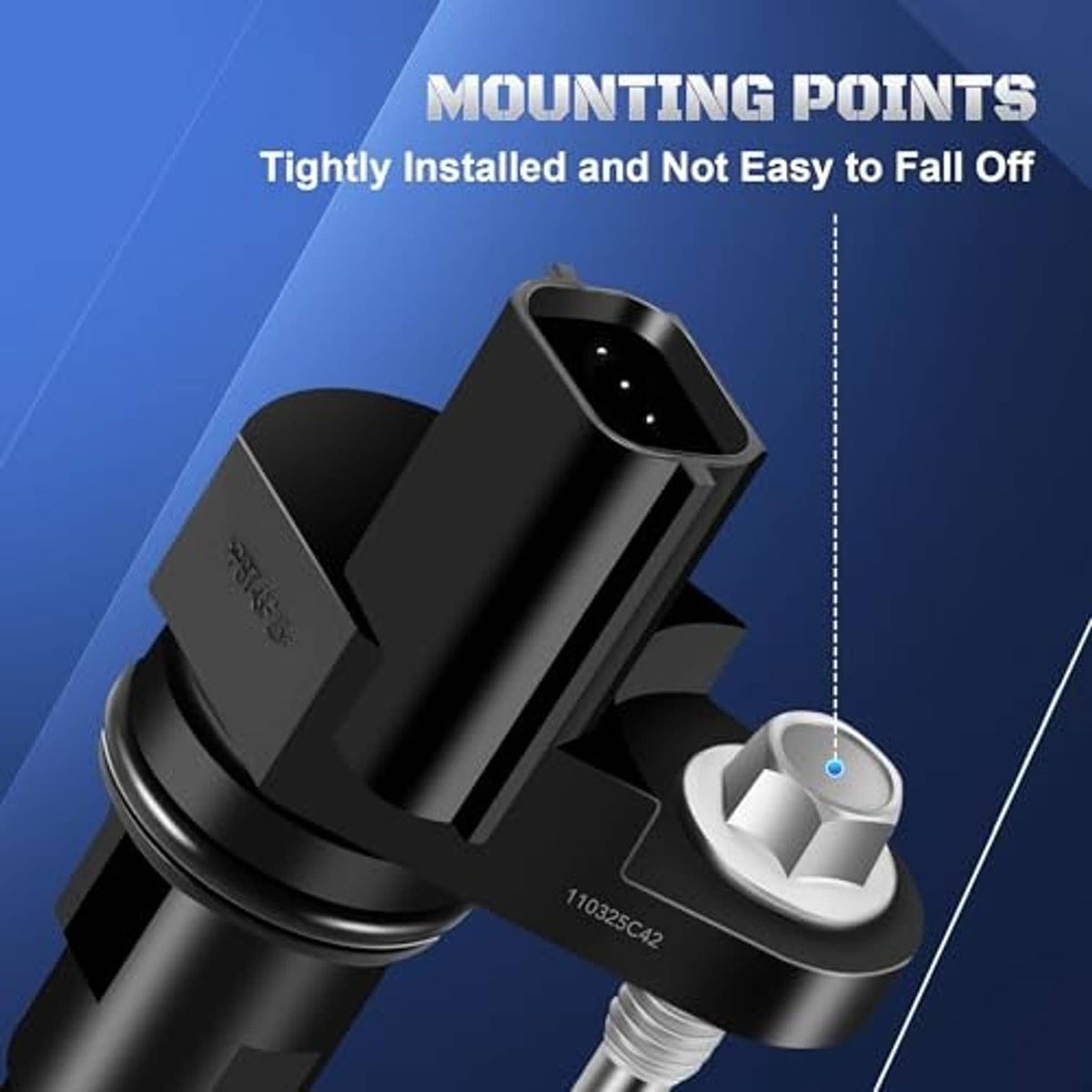 Black crankshaft sensor showing mounting points, rubber ring, and metal threaded pin