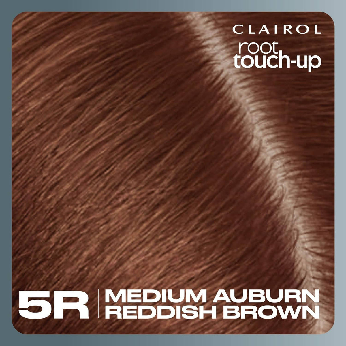 Clairol root touch-up shade swatch: 5R medium auburn reddish brown hair