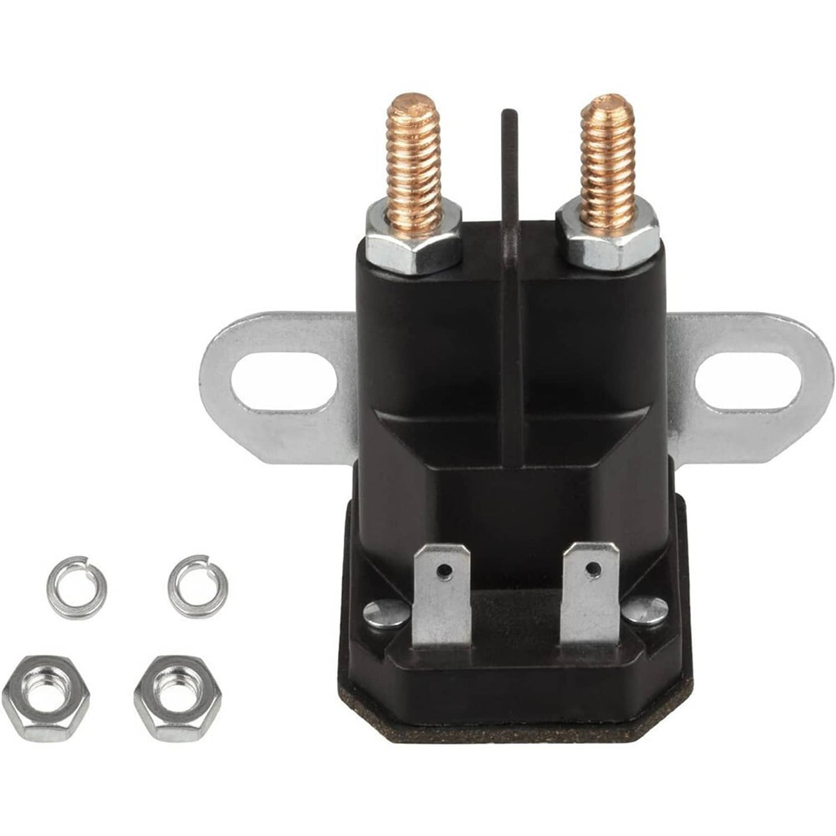 Starter relay solenoid kit with black base, two threaded posts, and mounting hardware