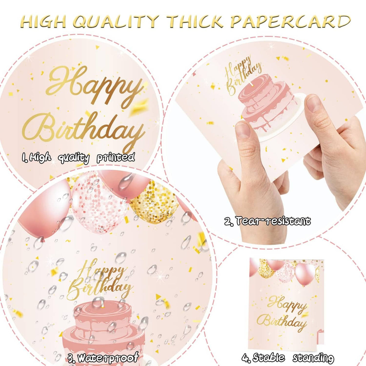 Jumbo birthday card, thick paper, rose gold Happy Birthday print, tear-resistant