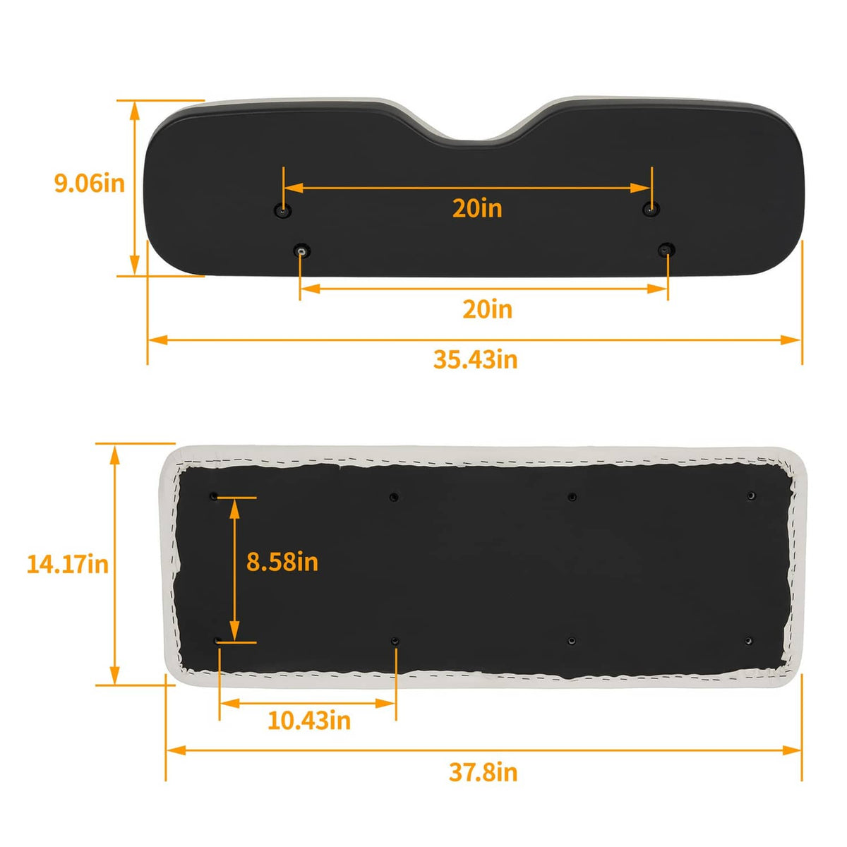 White seat bottom and backrest cushion dimensions diagram