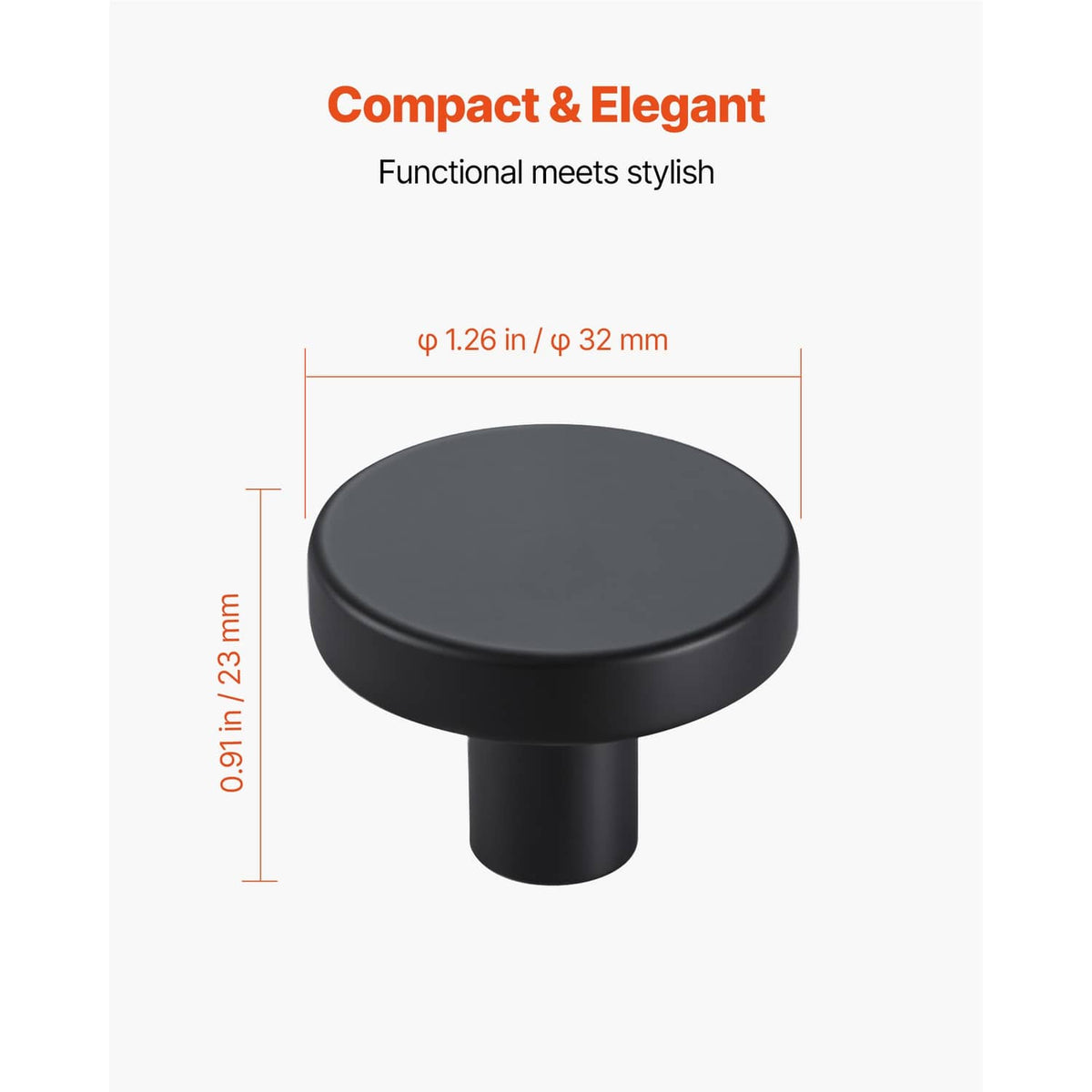 Black mushroom cabinet knob top view with round face and cylindrical stem.