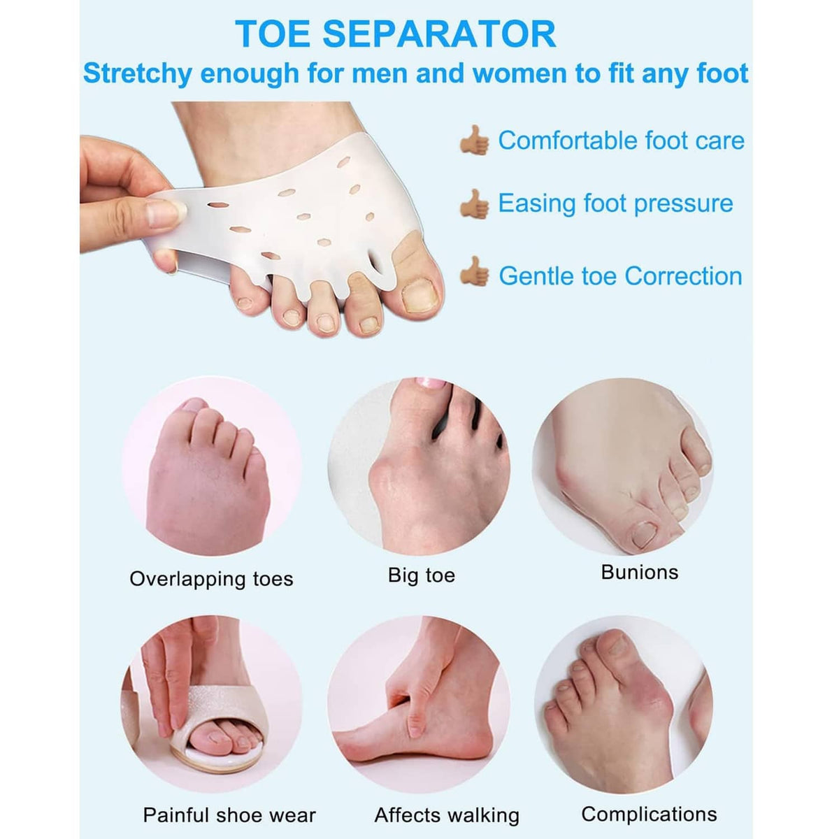 Silicone toe separator cushion for toes, beige, flexible divider design
