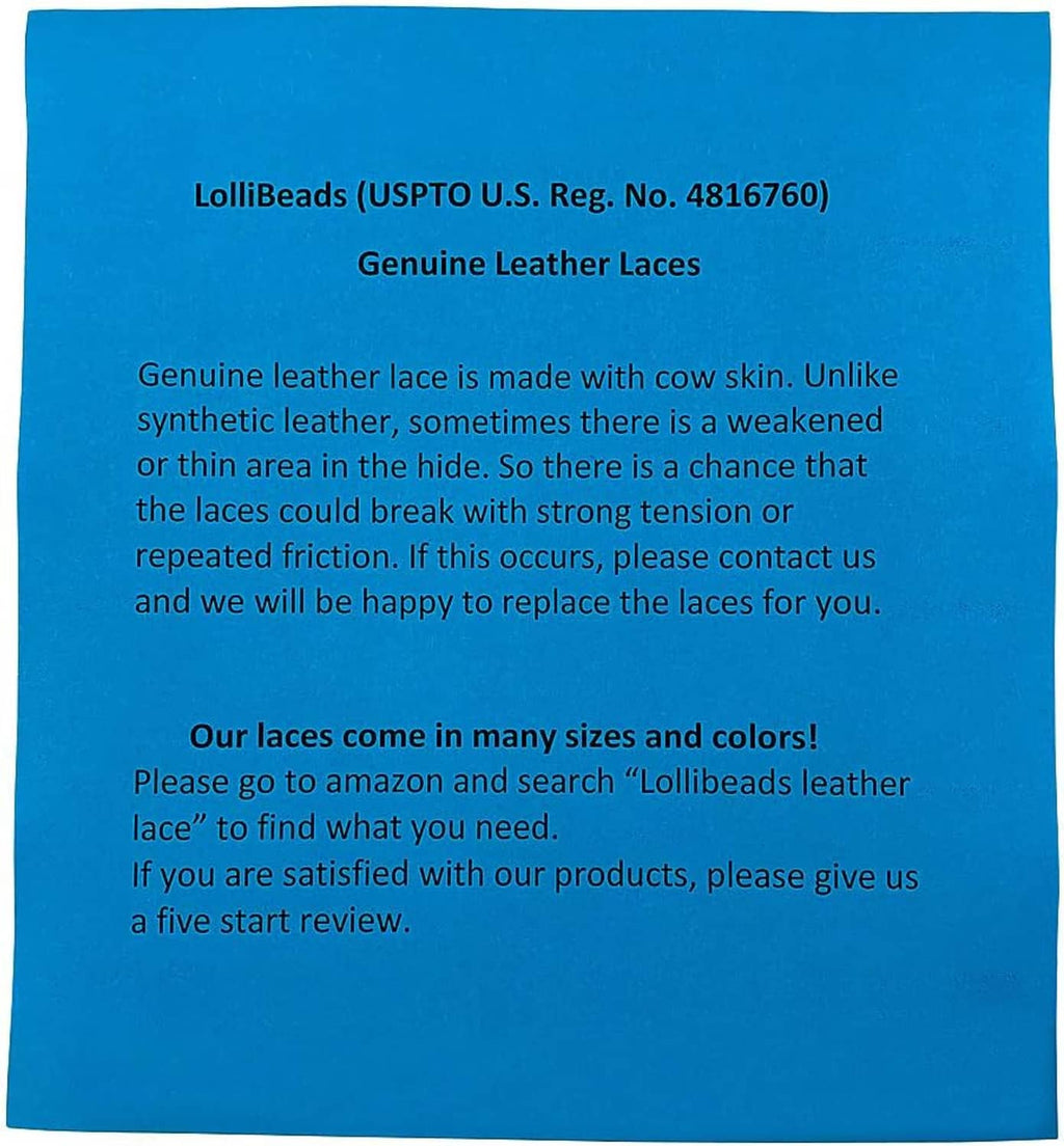 Genuine leather lace information card with usage and size details