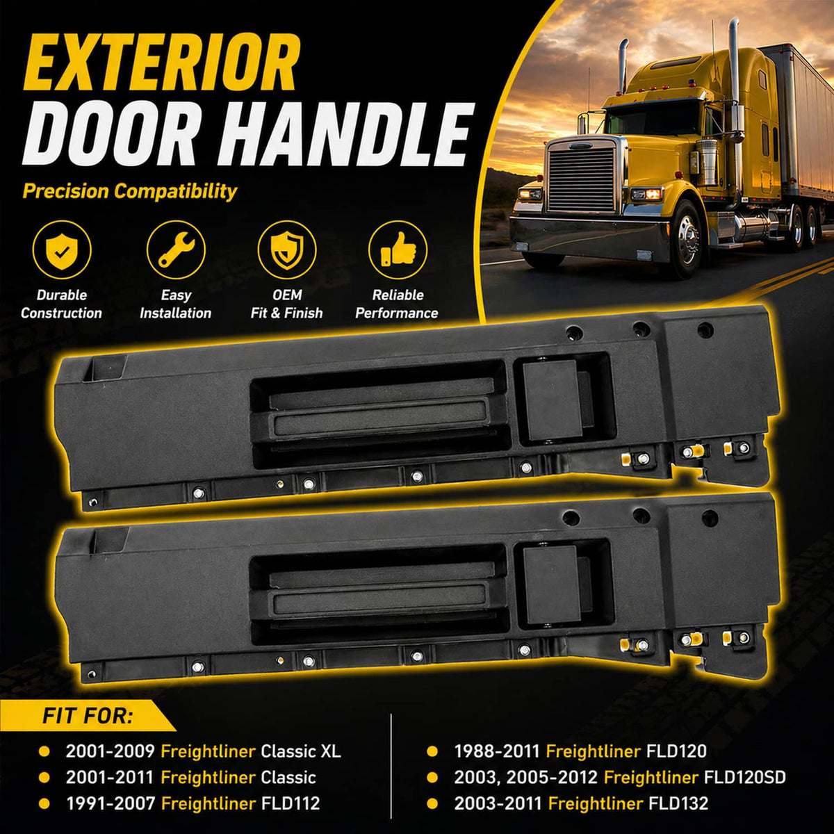 Black exterior/interior door handle housing set with recessed pull and bolt holes