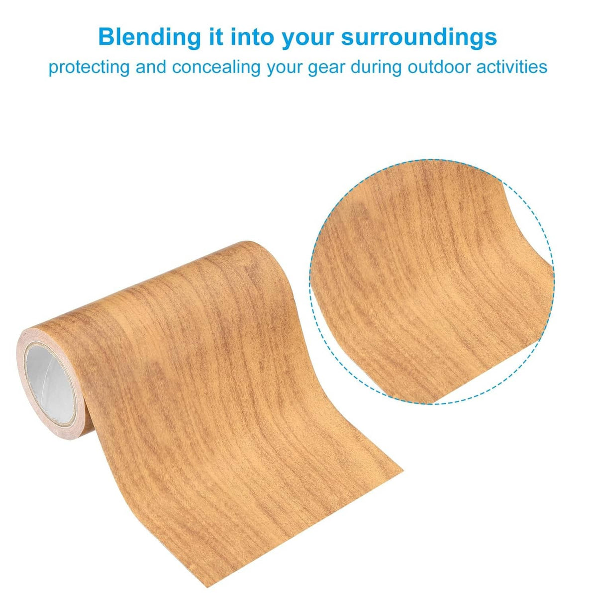 Tan wood-grain self-adhesive tape sheet roll with visible wood texture
