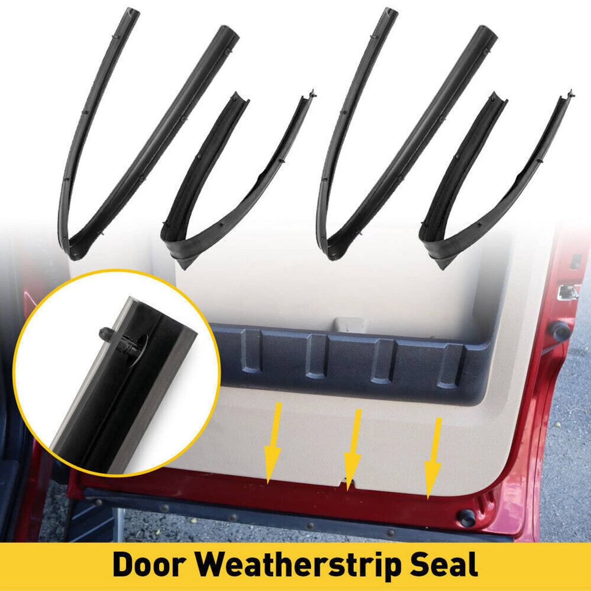 Black U-shaped door weatherstrip seal with mounting channel