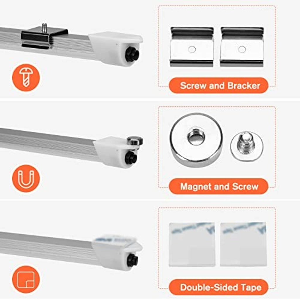 LED light bar mounting options: screw holes, magnet base, and double-sided tape