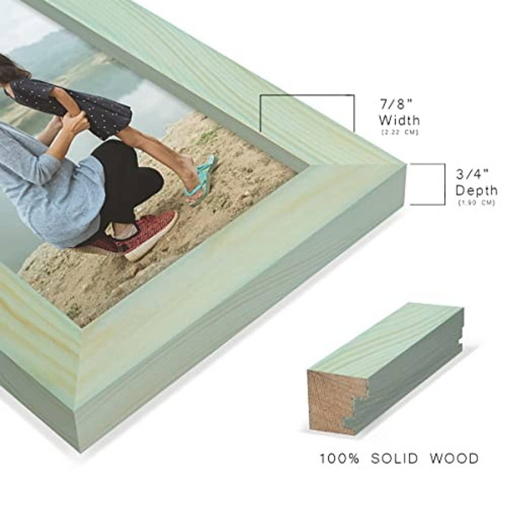 Seafoam green solid wood 4x6 picture frame showing depth and corner detail