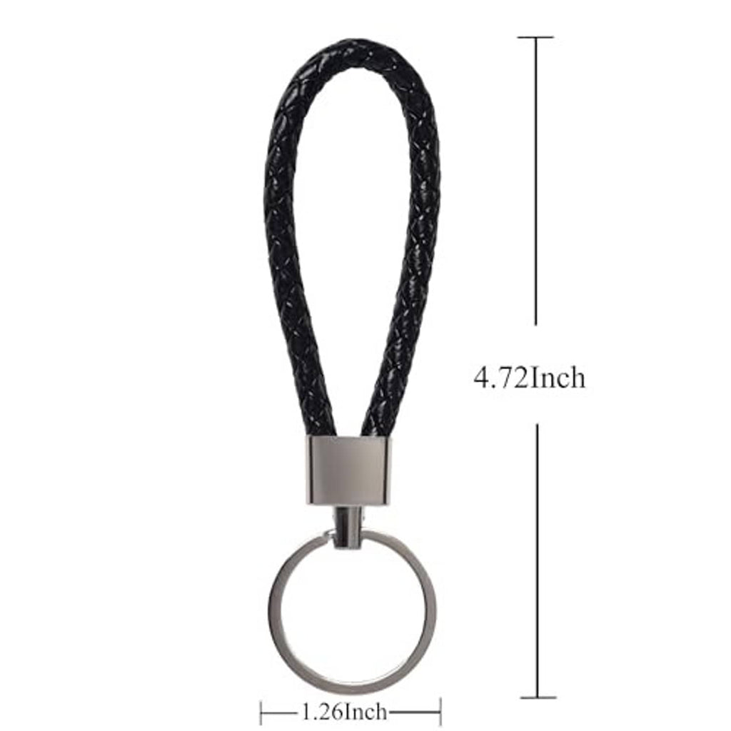 Black braided keychain with silver metal ring and key fob shell loop