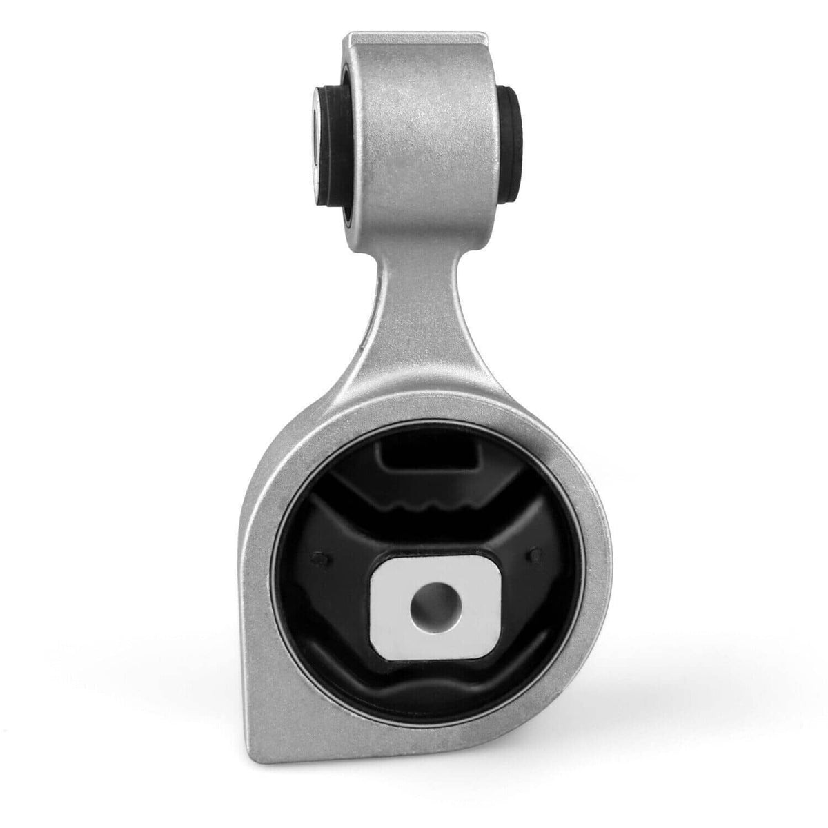 Front engine torque strut mount with black rubber bushing, metal bracket