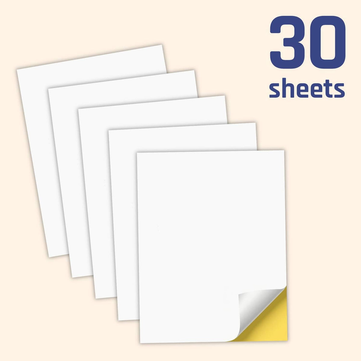 Pack of printable white sticker paper sheets, 30-count stack