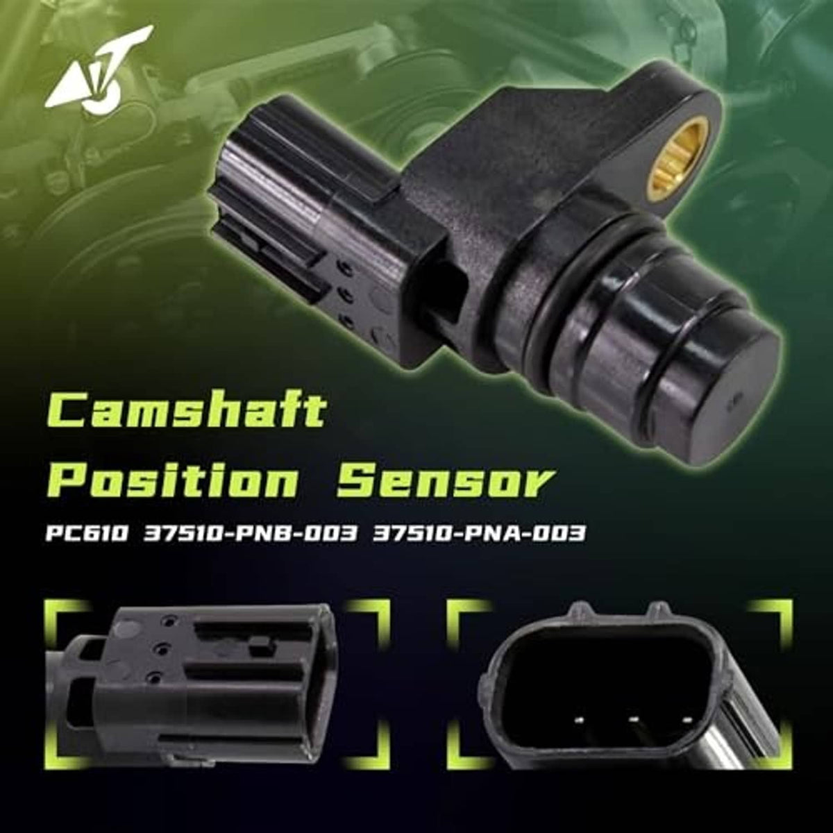 Camshaft position sensor with black housing and gold-ring electrical contact