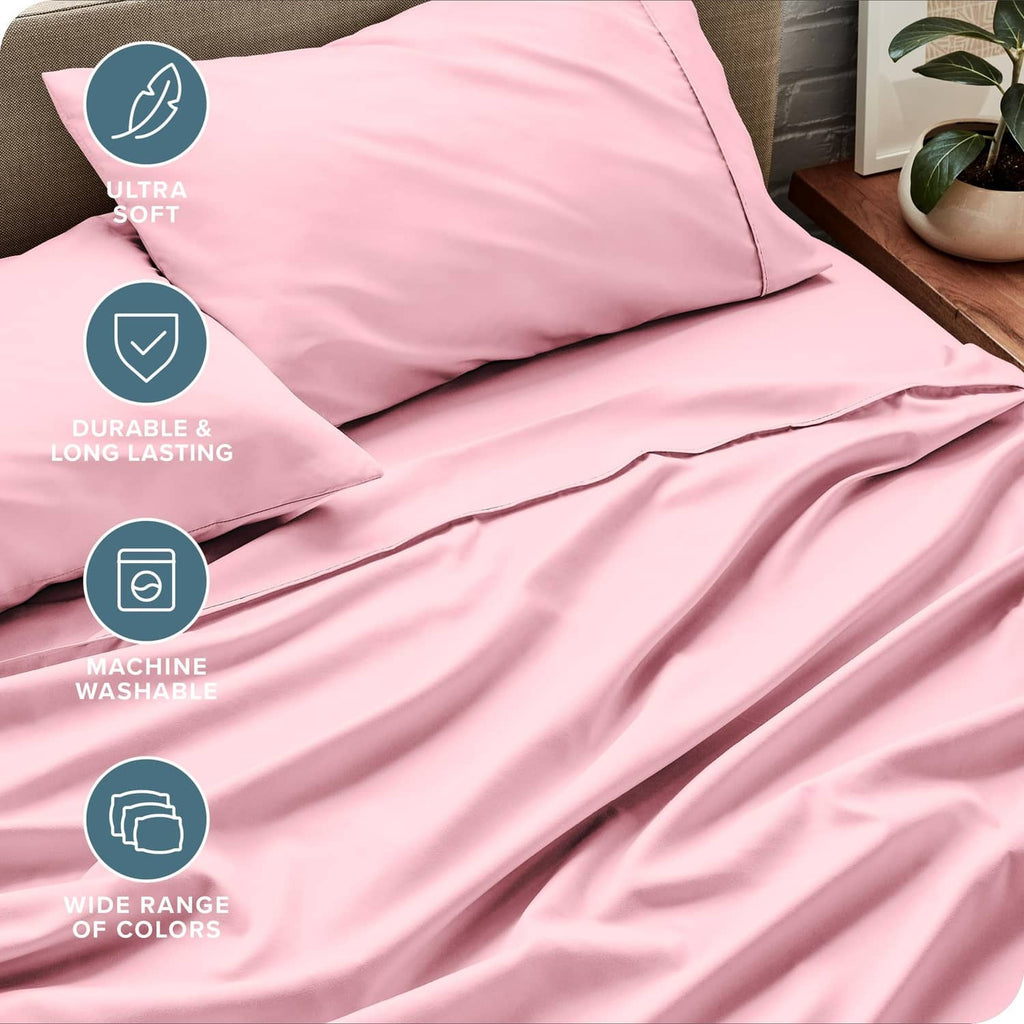 Light pink duvet cover with visible seam details and smooth, wrinkle-soft fabric
