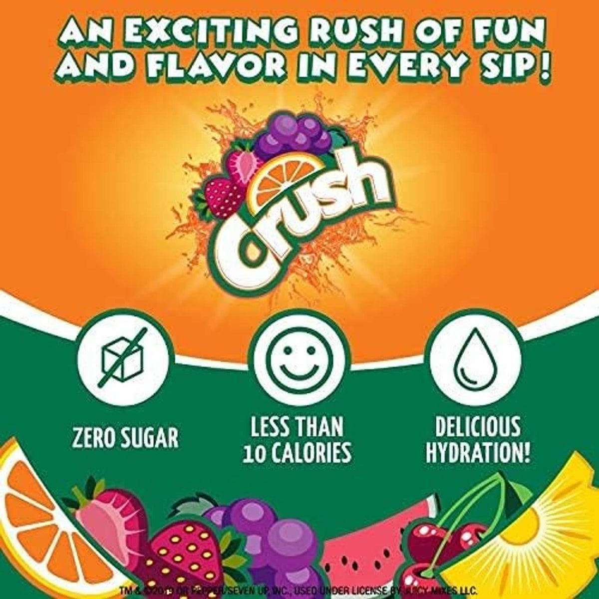 Orange drink mix box showing zero sugar, less than 10 calories, hydration claim
