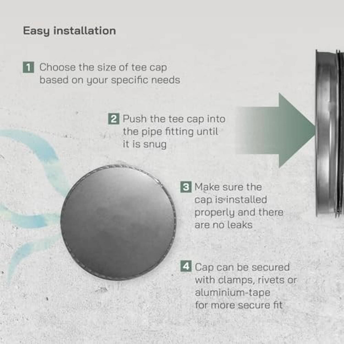 Galvanized steel tee cap end plug for pipe fittings, shown ready to install