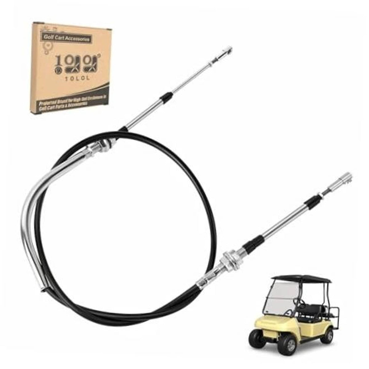Transmission shift forward/reverse cable set with black sheath and two stainless metal ends.