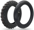 Off-road dirt bike tires and black inner tube with knobby tread