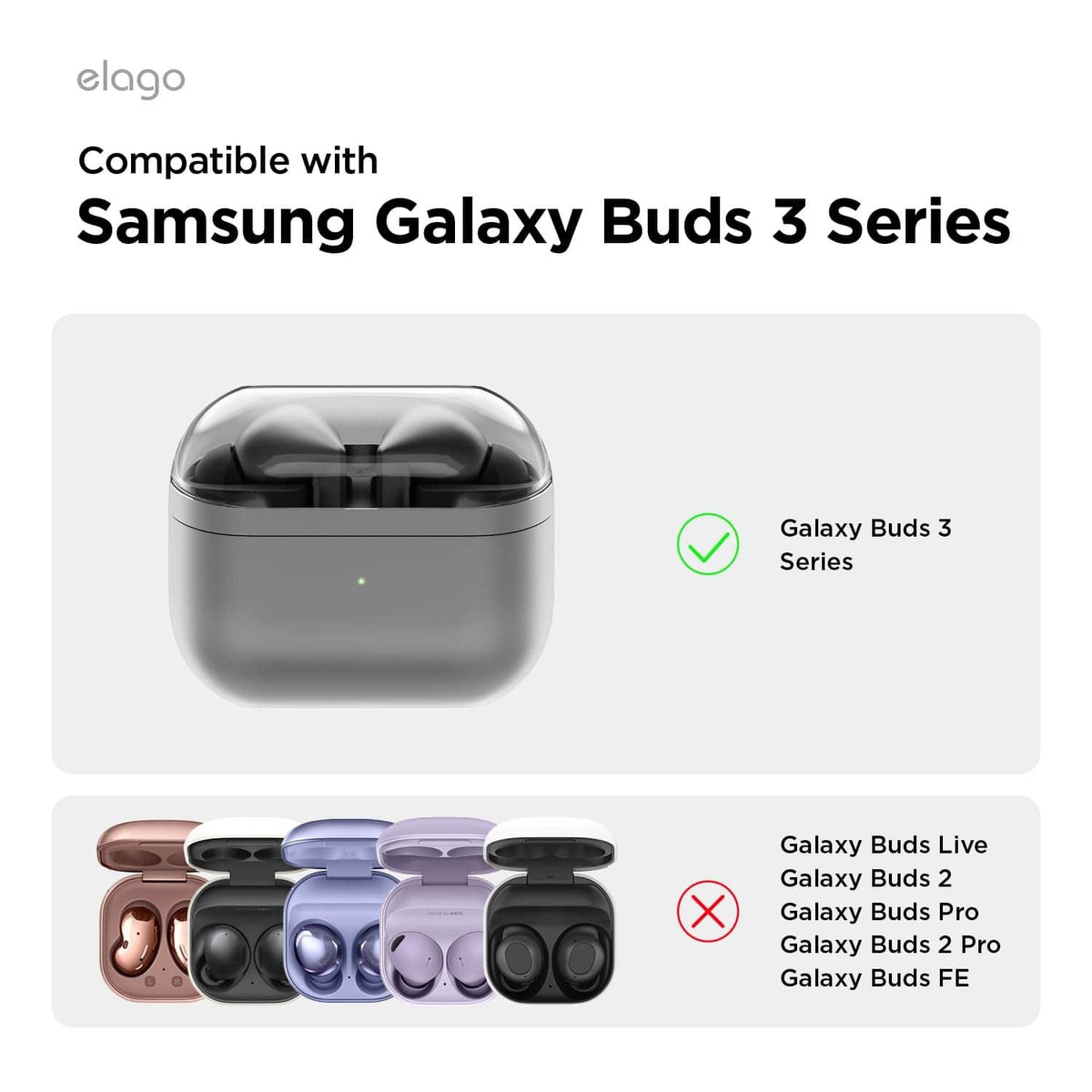 elago black silicone earbud case with lid open, earbuds shown inside