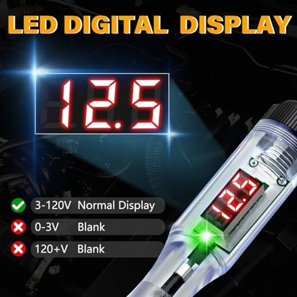 LED digital display circuit tester showing red 42.5 reading on clear tube