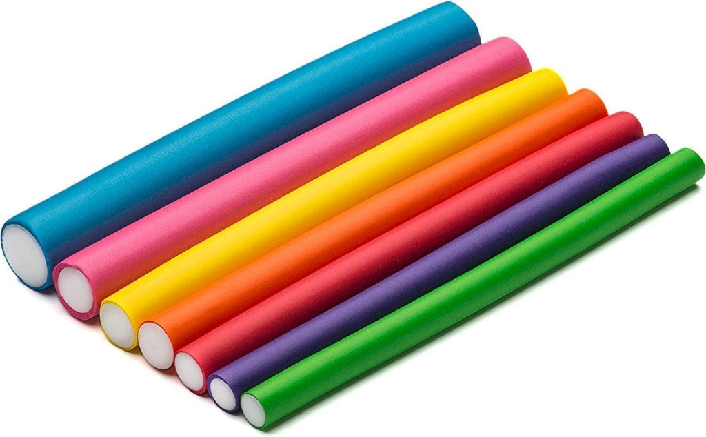 Set of multi-color heatless flexible hair rods, laid out