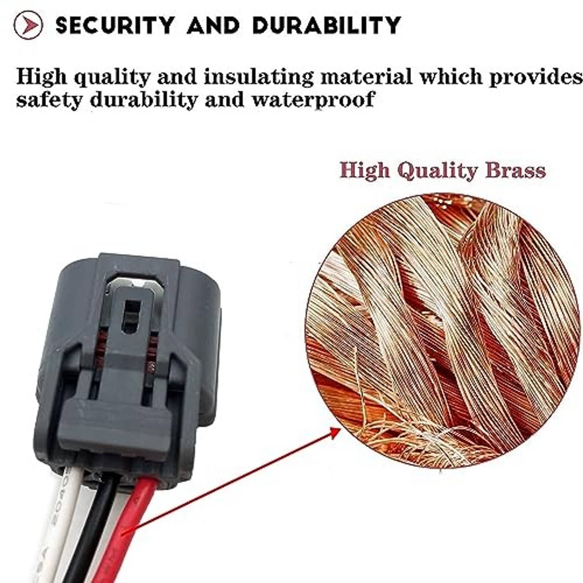 Daytime running light connector pigtail with grey housing and red/white wires