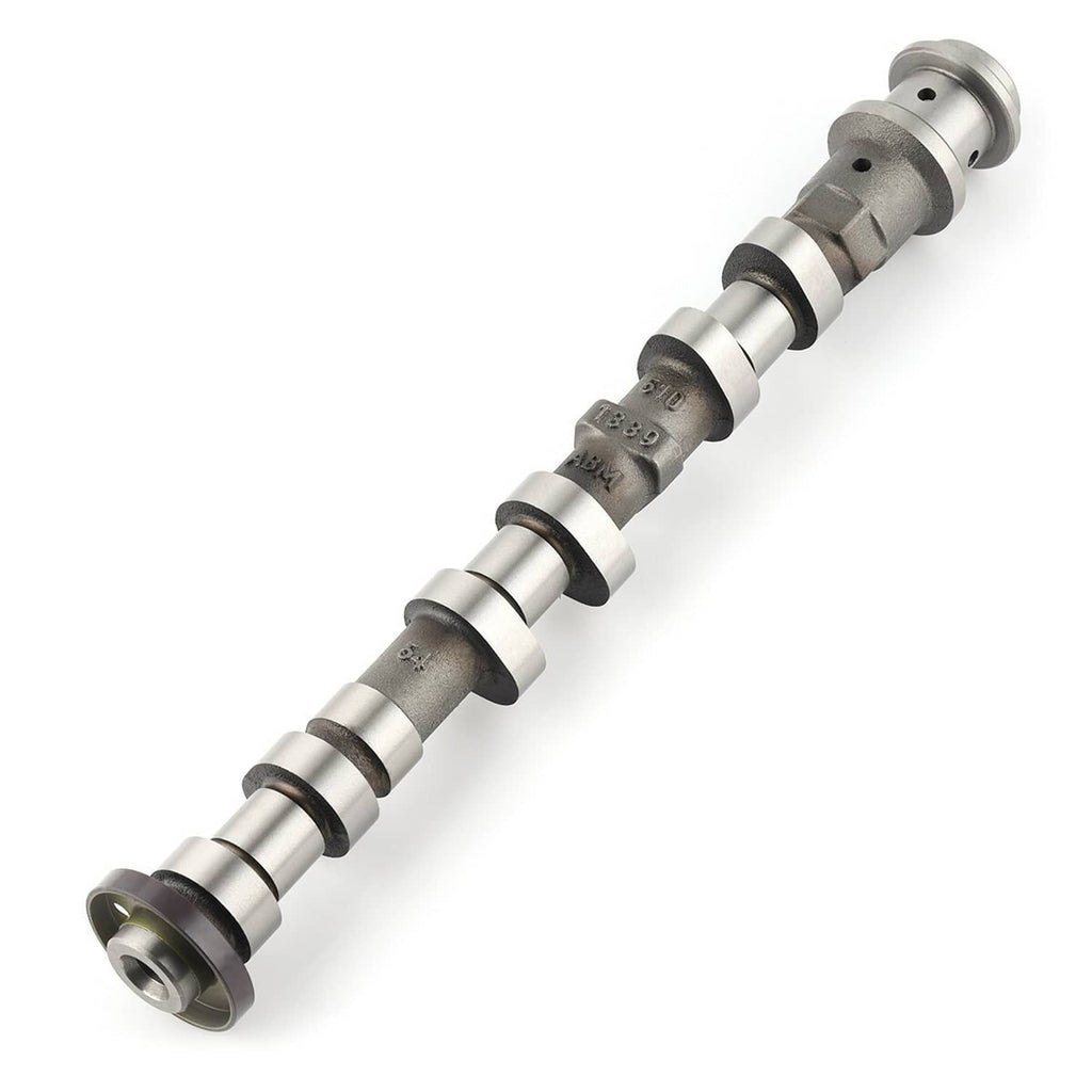 Left exhaust camshaft, silver steel with dark bearing caps and gear end