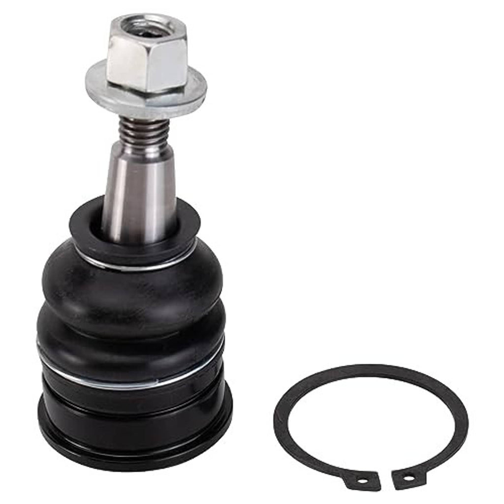 Front upper ball joint with black boot, silver stud, and rubber retaining ring