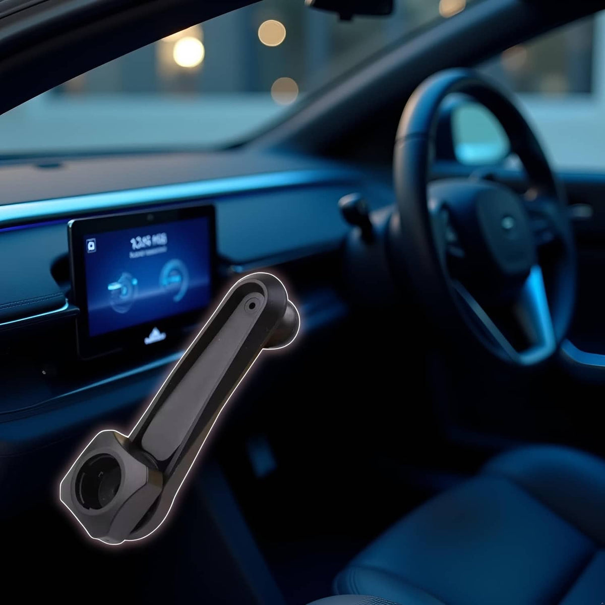 Black car phone holder ball head mount with cradle positioned on dashboard