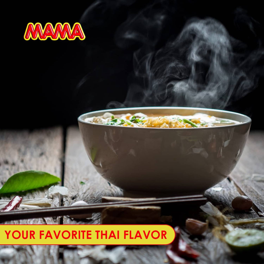 MAMA vermicelli clear soup instant rice noodles, steaming bowl serving