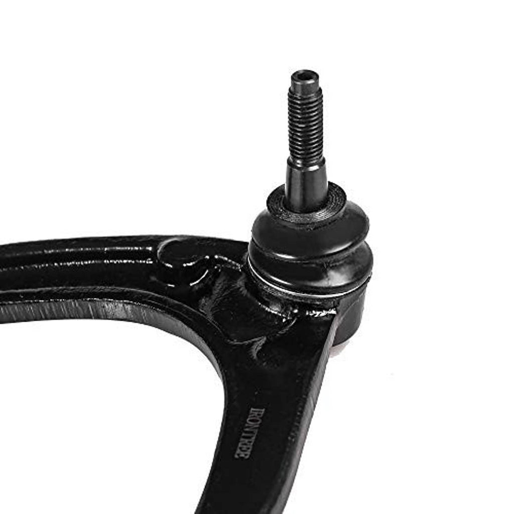 Ball joint stud on black control arm, threaded stud and fastener area visible