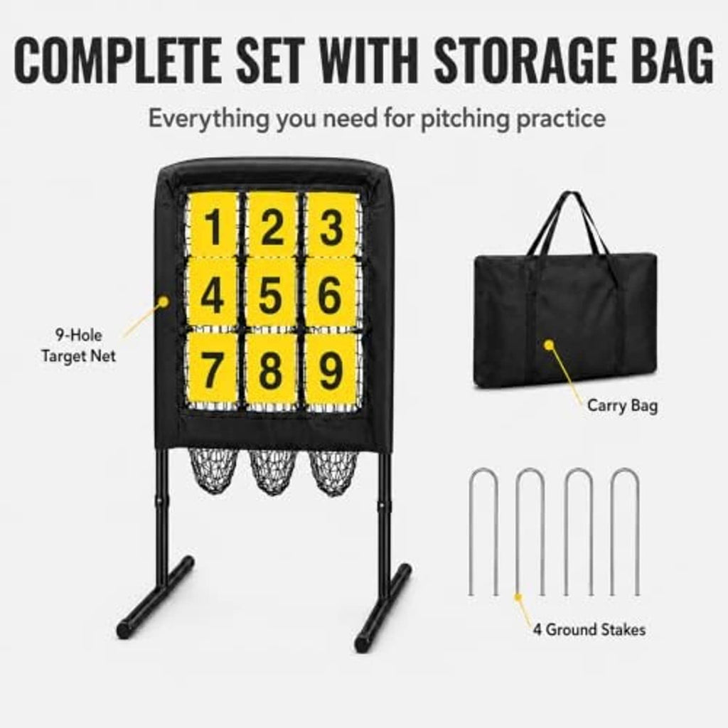 Baseball pitching net complete set with carry bag and ground stakes
