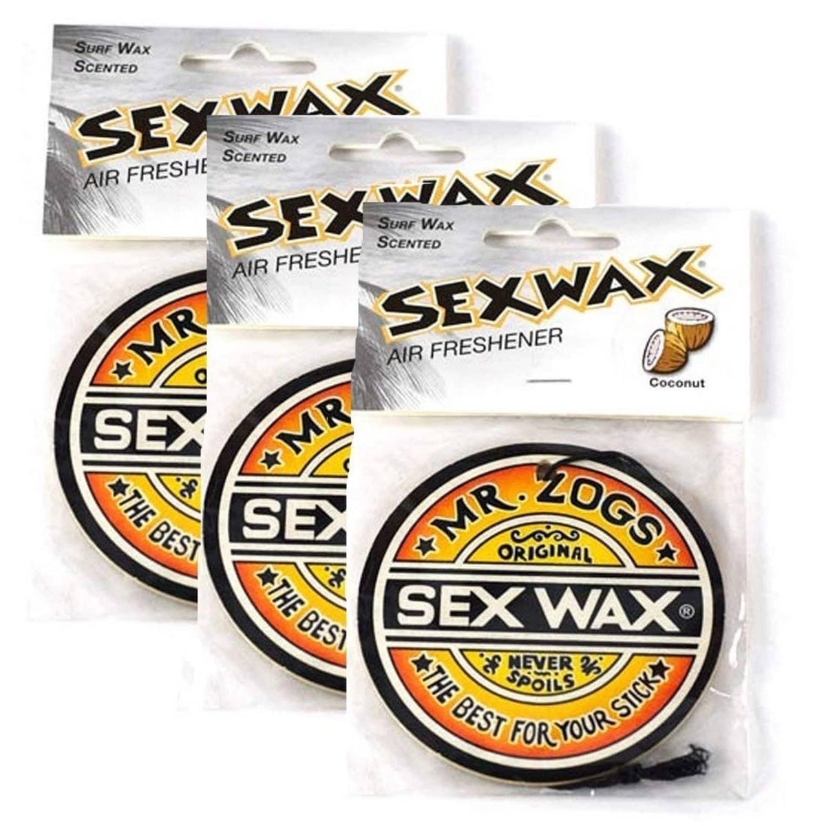 Sex Wax air freshener 3-pack with coconut scent, sealed disc packs