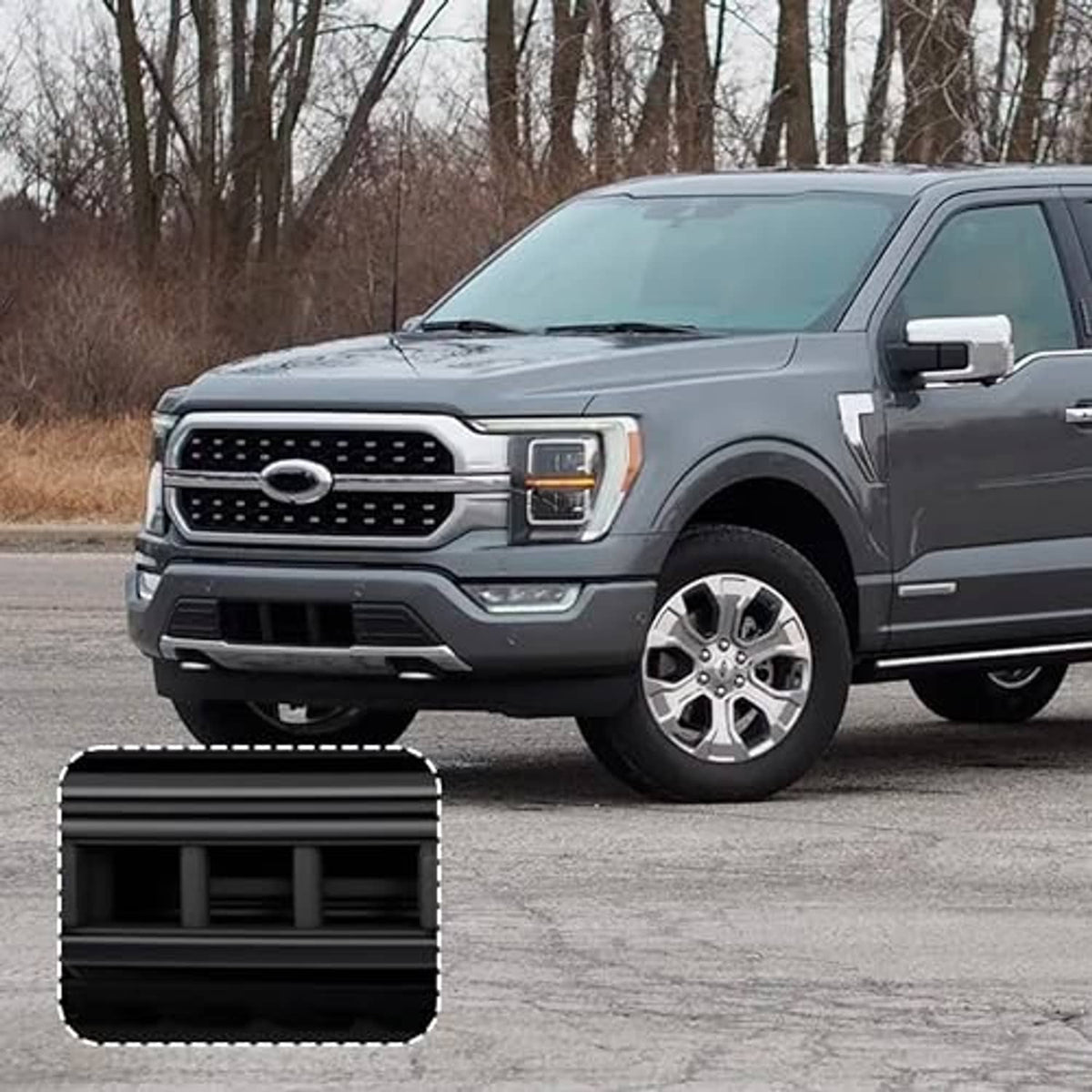 Black front lower center bumper grille kit shown with grille insert piece