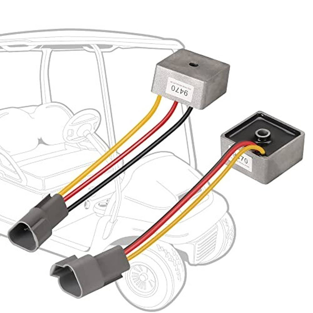 Voltage regulator rectifier modules with colored wire leads and gray connector plugs