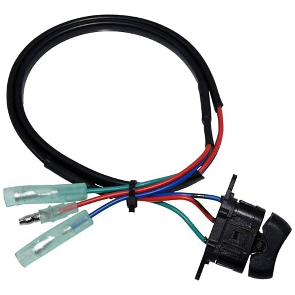 Power trim and tilt switch wiring harness with black connector and multiple light-blue terminals