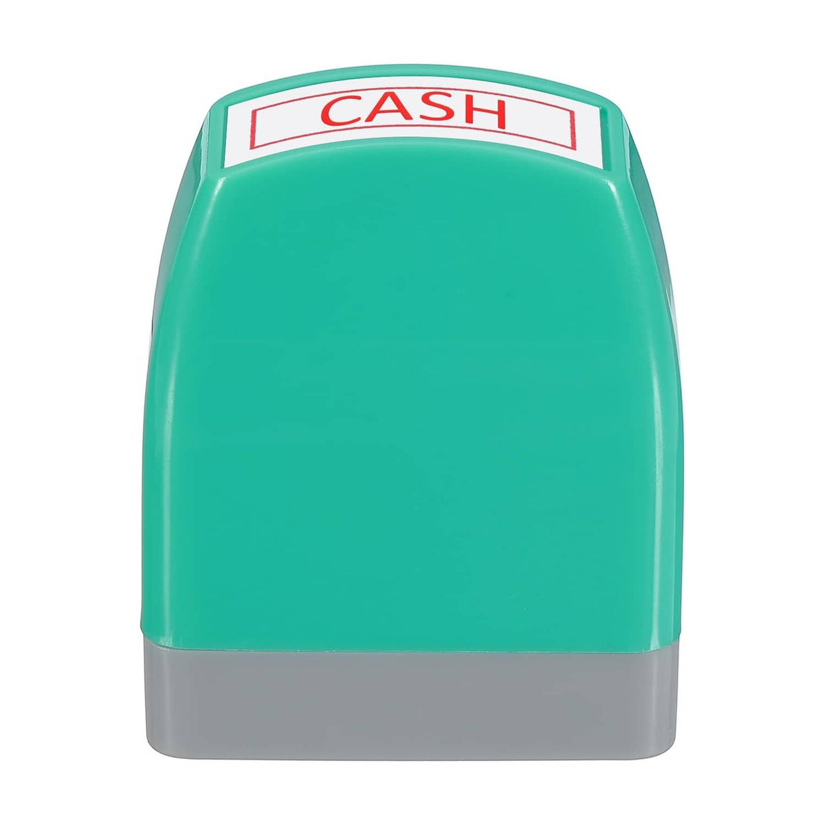 Green cash stamp front view with red CASH label and gray base
