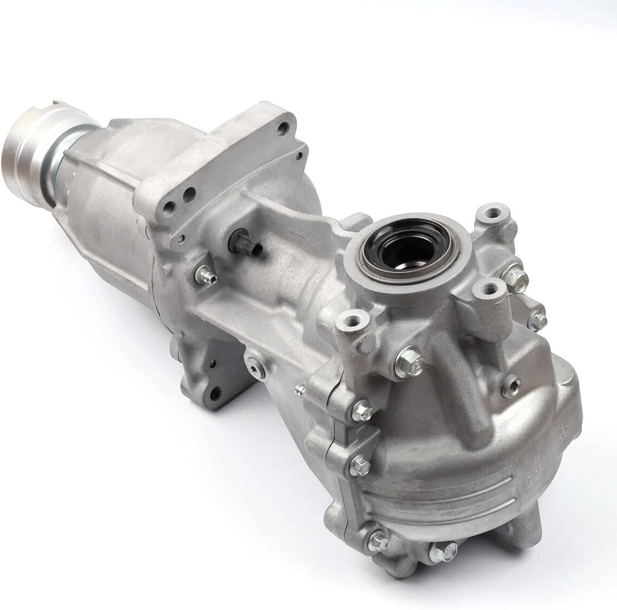 Rear differential assembly with silver metal casing and circular bearing opening.