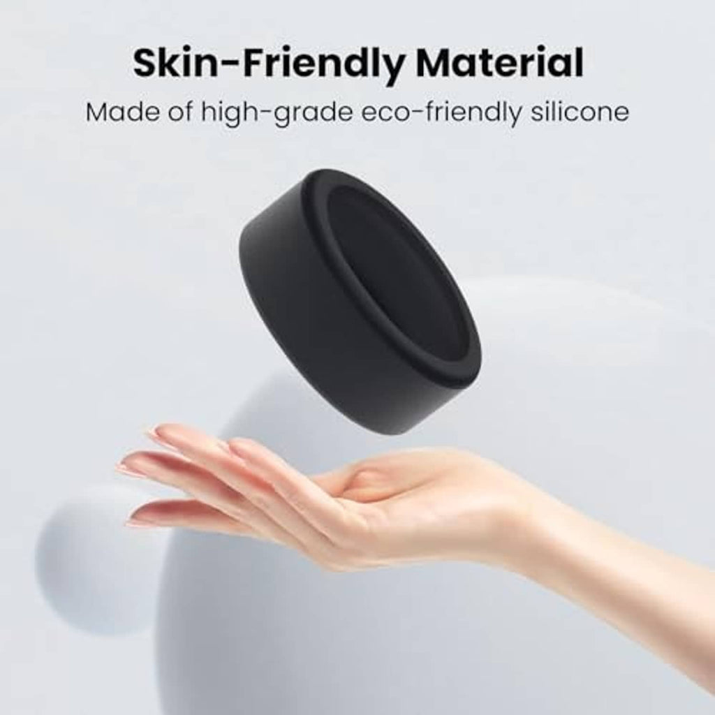 Black silicone ring cover on hand, skin-friendly protective ring sleeve